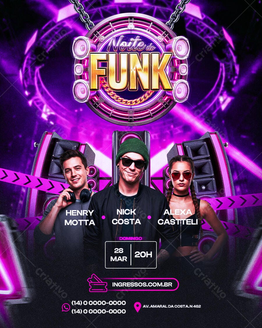 Flyer Noite do Funk Festa Balada PSD Editável