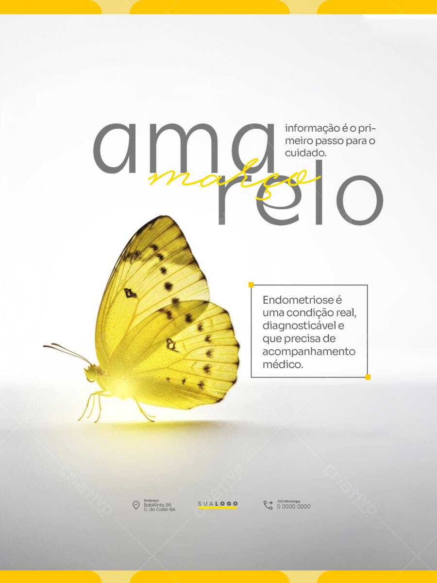 Post Março Amarelo Endometriose Saúde PSD Editável