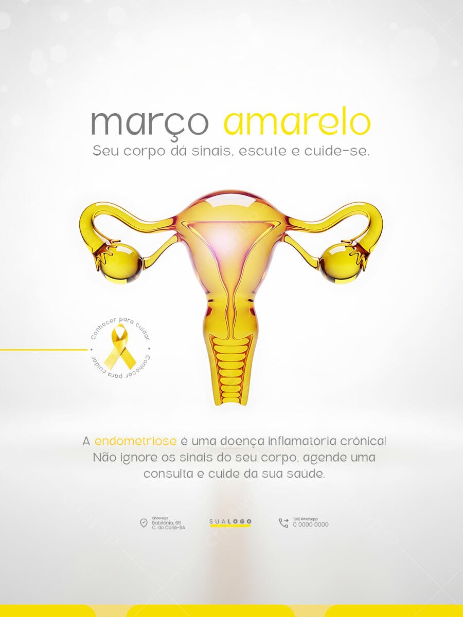 Post Março Amarelo Endometriose Saúde PSD Editável