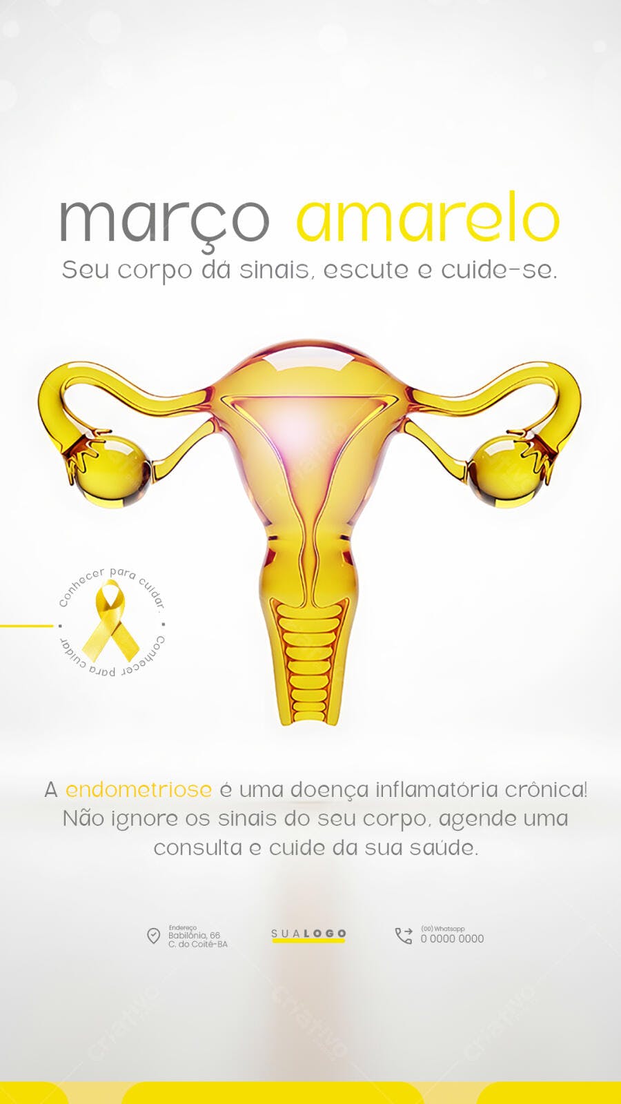 Post Março Amarelo Endometriose Saúde PSD Editável