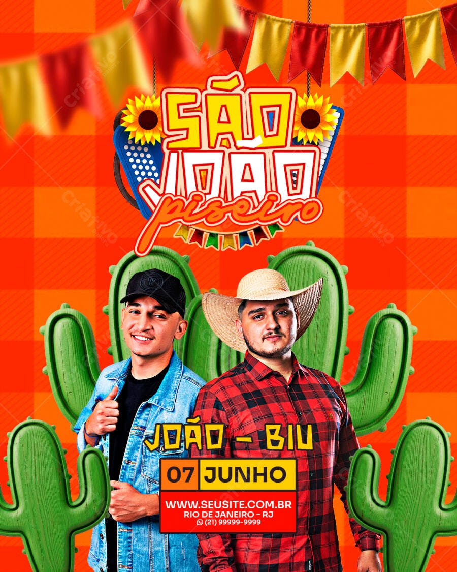 Flyer São João Piseiro Festa Junina Junho PSD Editável