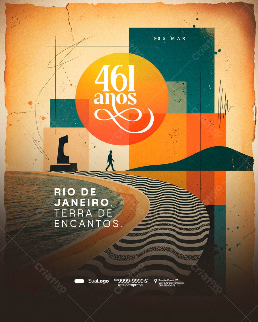 Post Rio de Janeiro Aniversário 5 de Março PSD Editável