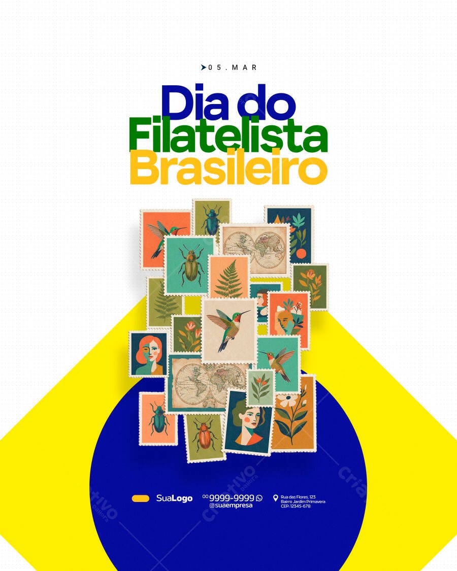 Post Instagram Dia do Filatelista Brasileiro 05 Março PSD Editável