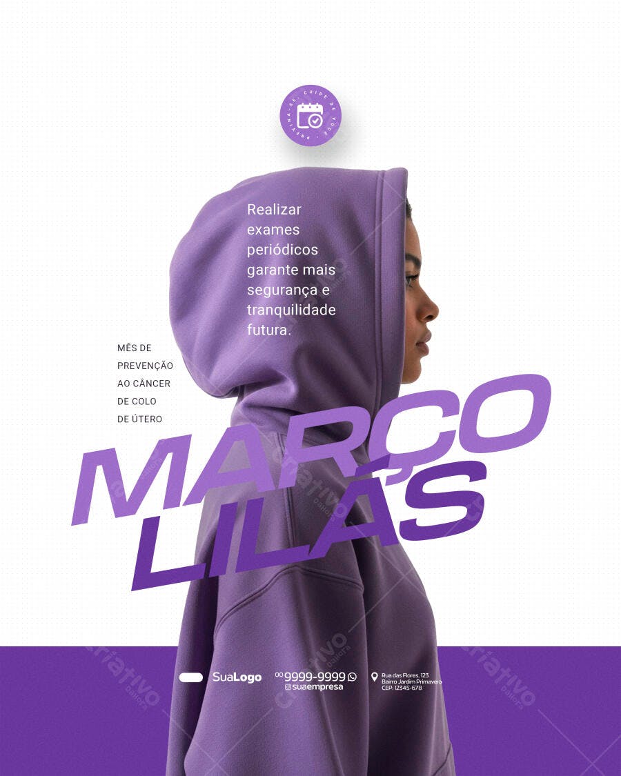 Post Março Lilás Prevenção Câncer Colo Útero PSD Editável