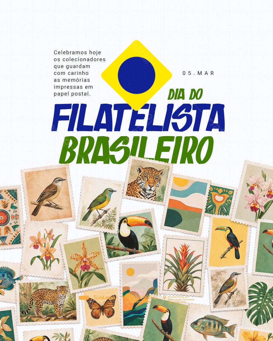 Post Instagram Dia do Filatelista Brasileiro PSD Editável