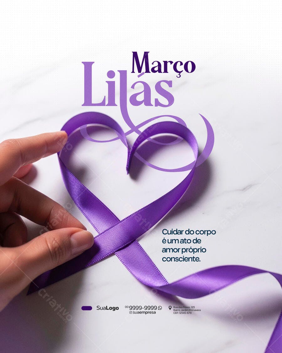 Post Março Lilás Conscientização Saúde PSD Editável