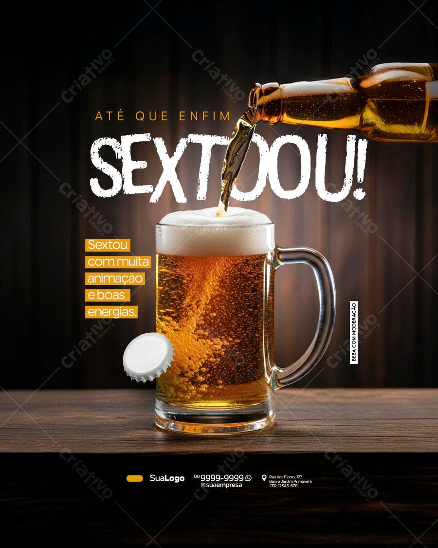 Post Instagram Sextou Cerveja Bar PSD Editável
