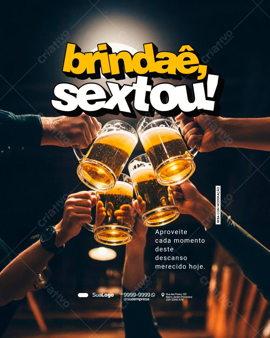 Post Instagram Sextou Brinde Cerveja Bar PSD Editável
