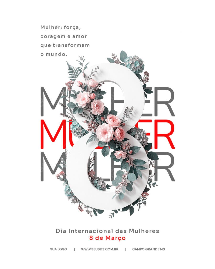 Post Dia Internacional da Mulher 8 de Março PSD Editável