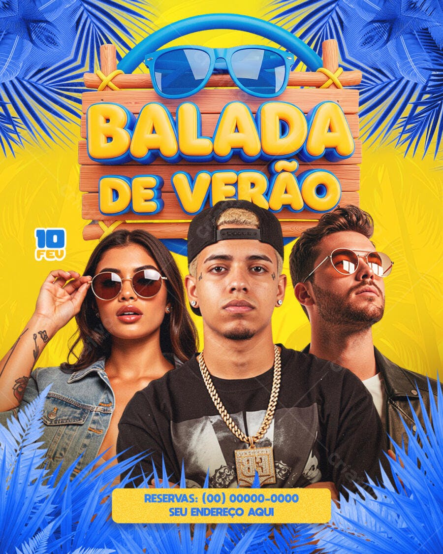 Flyer Balada de Verão Festa 10 Fevereiro PSD Editável