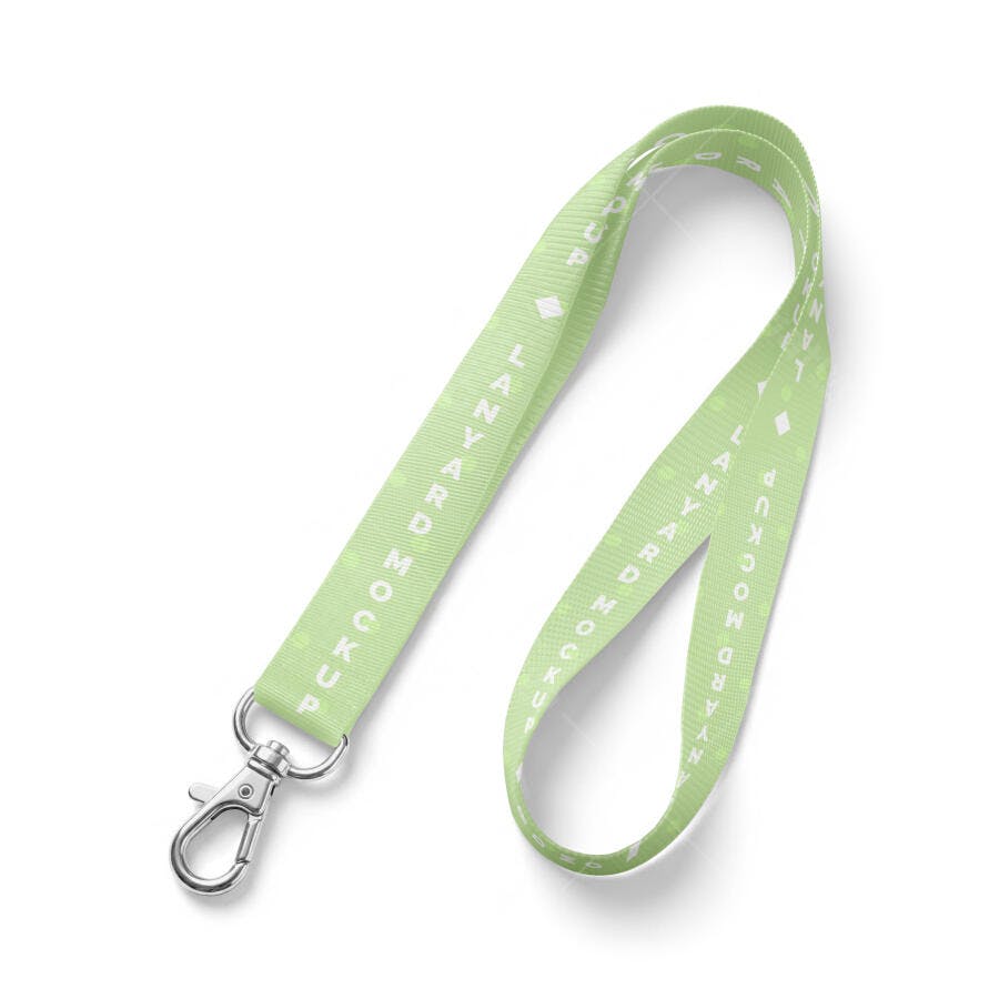 Mockup Cordão Crachá Verde Tecido Fundo Branco Editável
