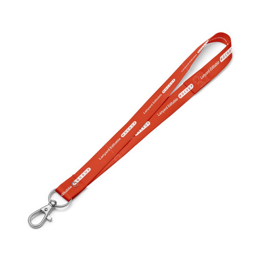 Mockup Lanyard Cordão Crachá Vermelho Fundo Branco Editável
