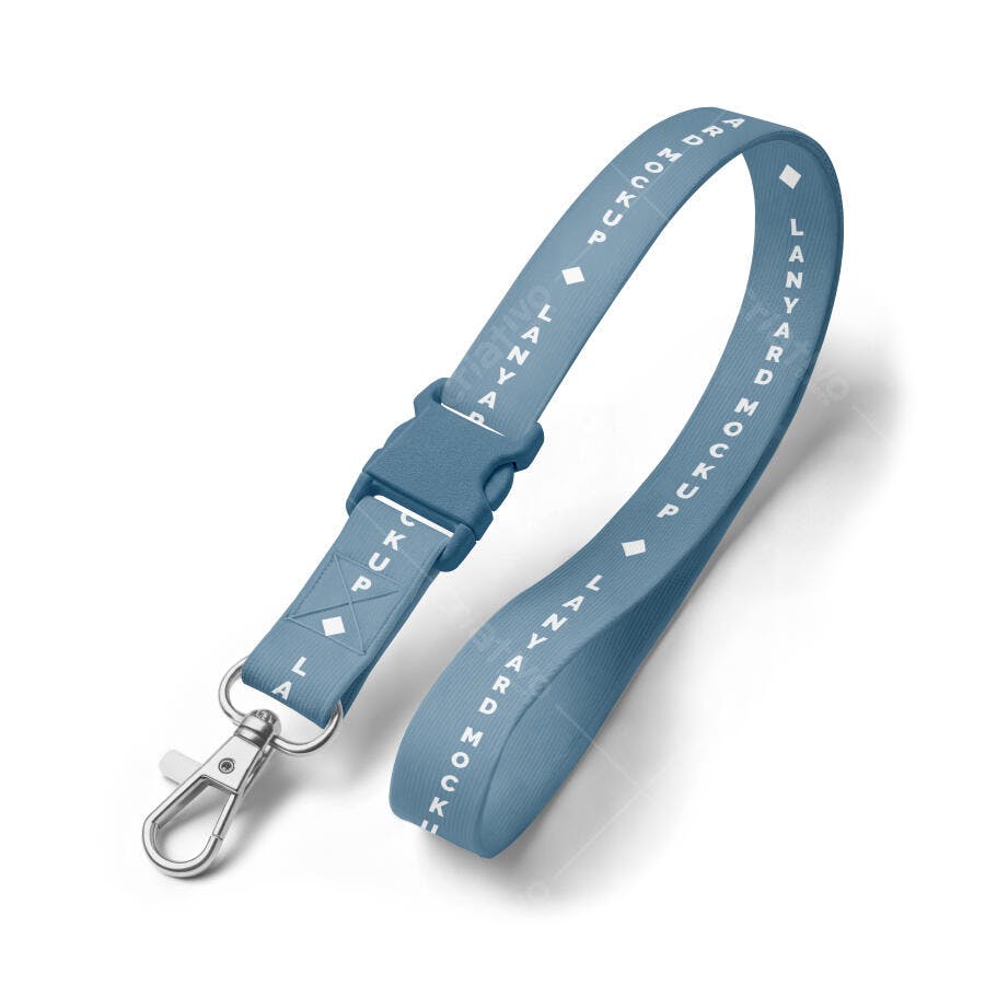 Mockup Cordão Crachá Azul Fundo Branco Editável