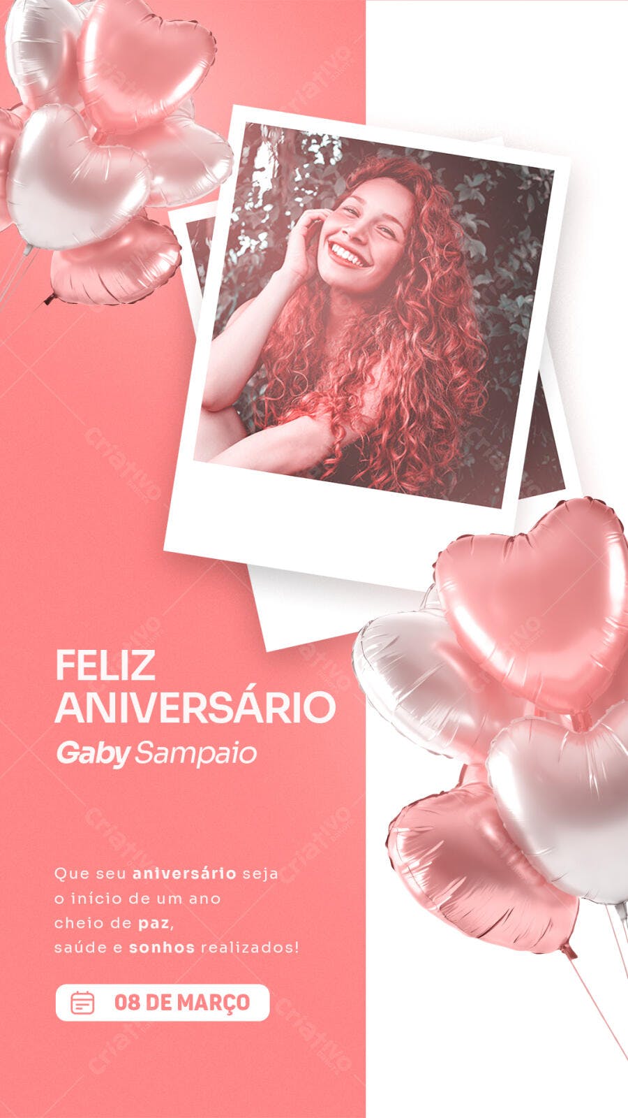 Story Instagram Aniversário Balões Rosas PSD Editável