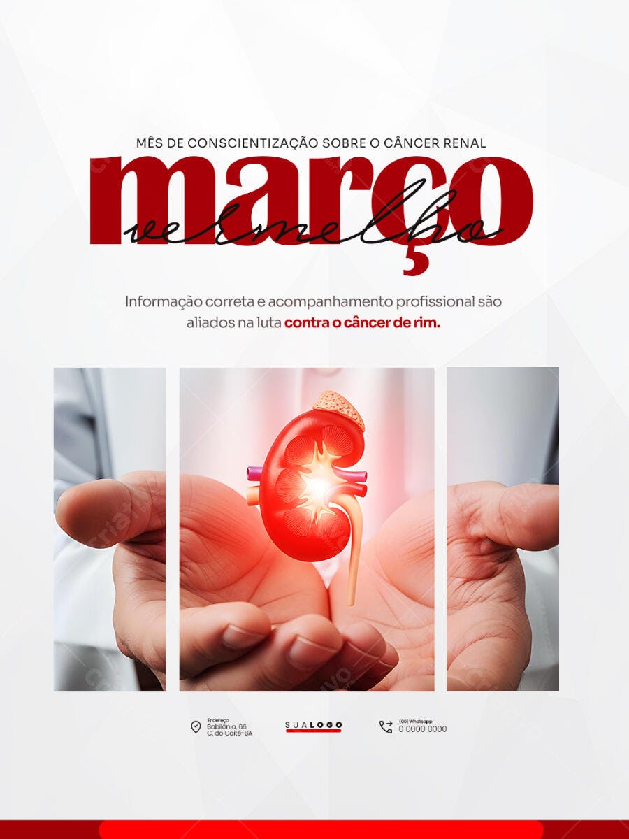 Post Instagram Março Câncer Renal Clínica Médica PSD Editável