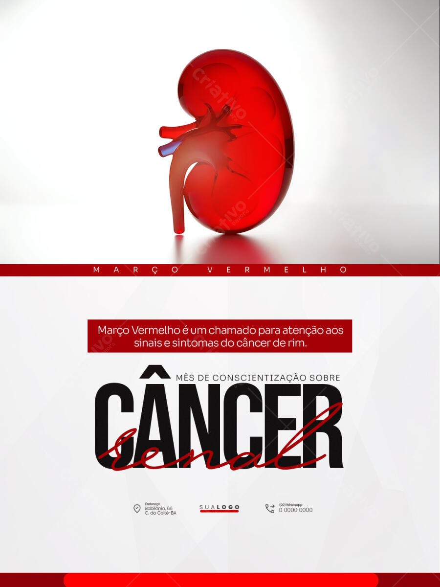 Post Março Vermelho Câncer Renal PSD Editável