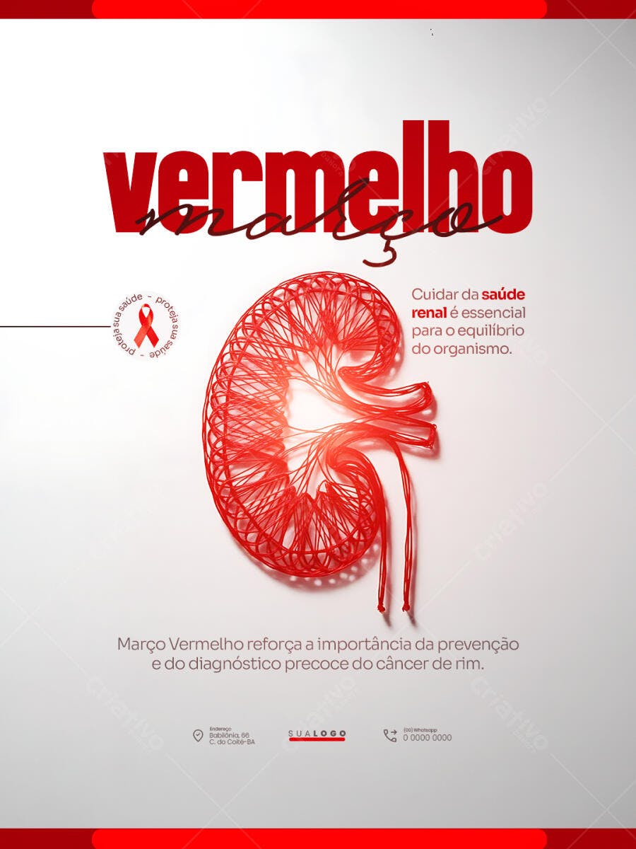 Post Março Vermelho Saúde Renal PSD Editável