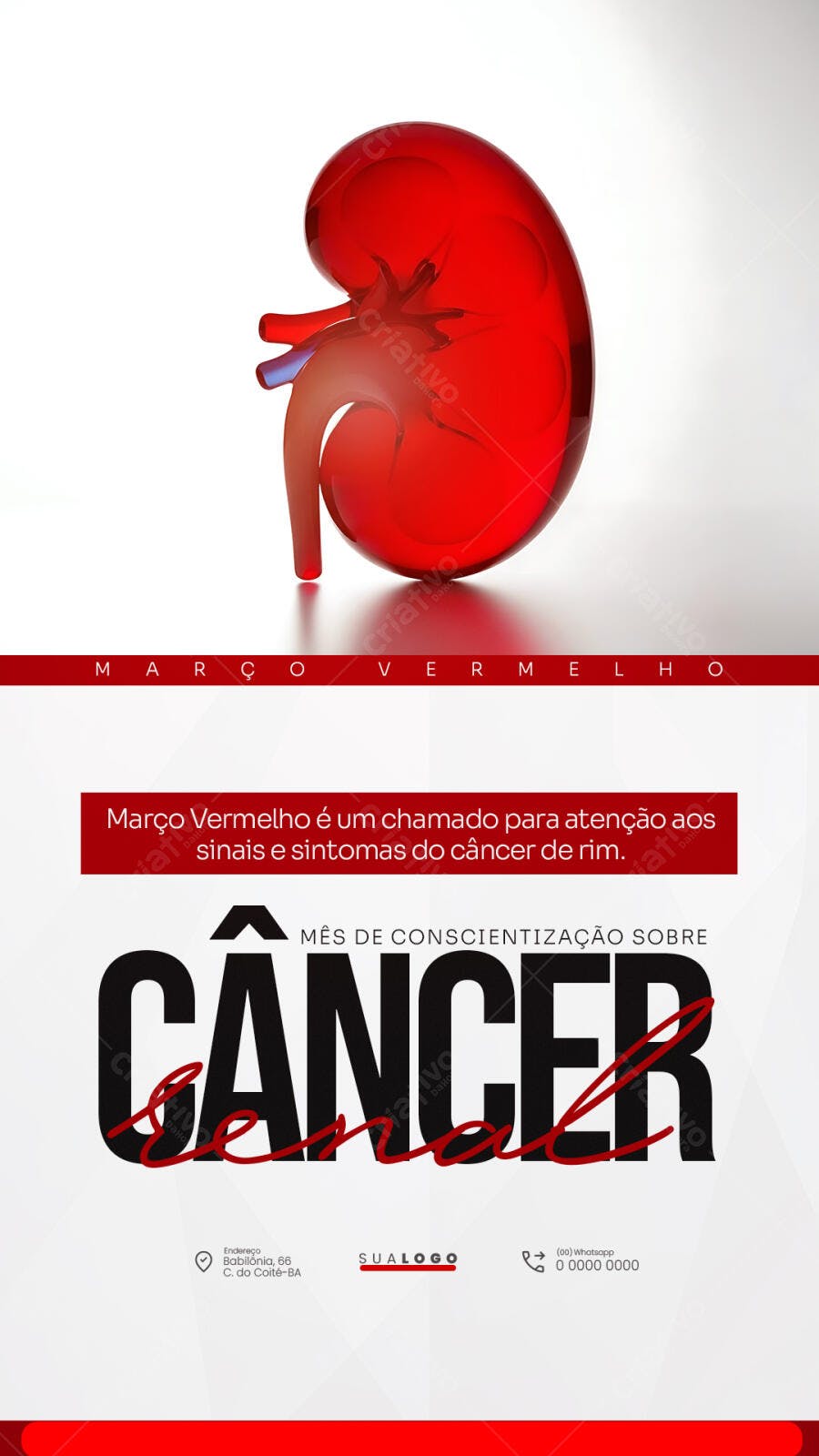 Post Março Vermelho Câncer Renal Conscientização PSD Editável