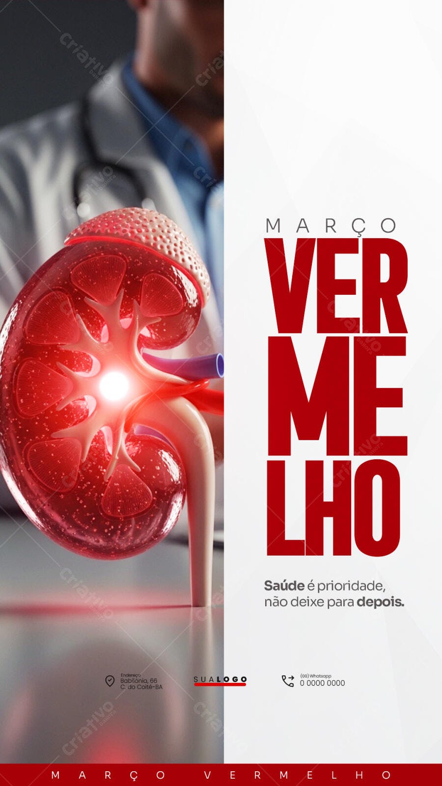 Story Março Vermelho Saúde Renal Clínica Médica PSD Editável