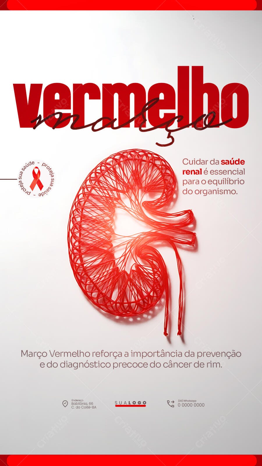 Post Março Vermelho Saúde Renal PSD Editável