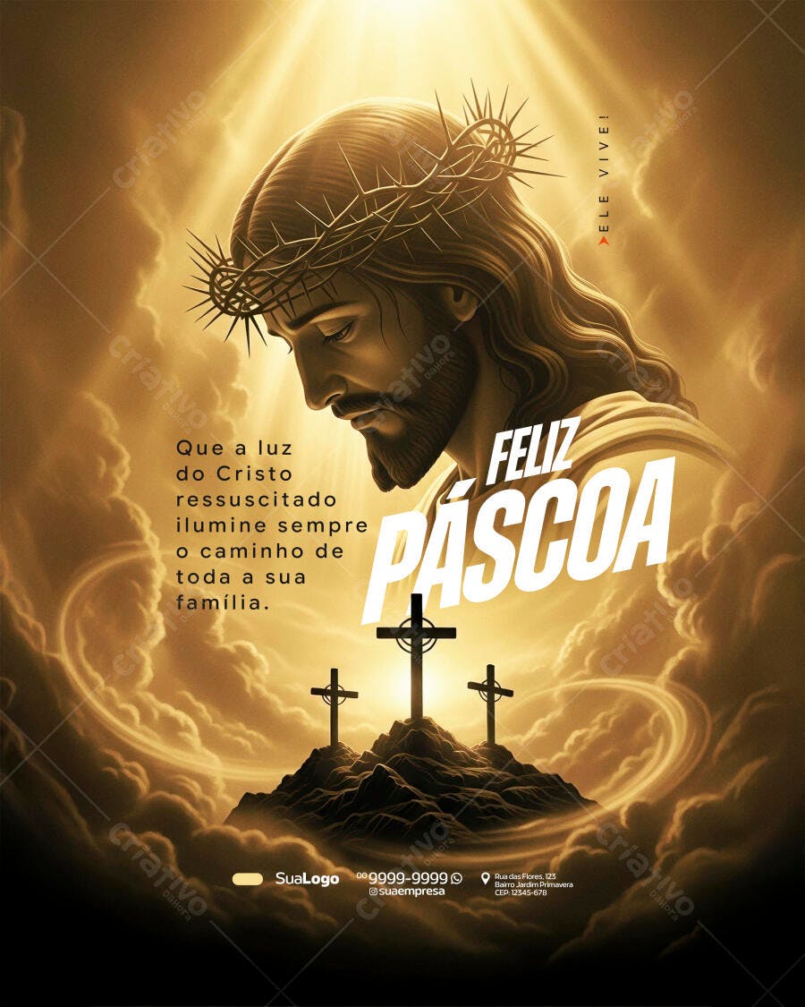 Post Instagram Páscoa Cristo Ressurreição PSD Editável
