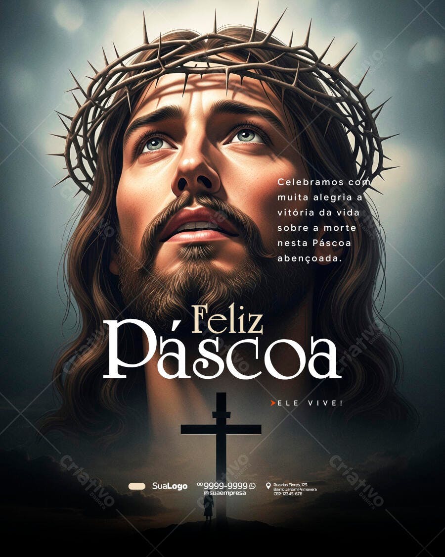 Post Páscoa Jesus Cristo Cruz PSD Editável
