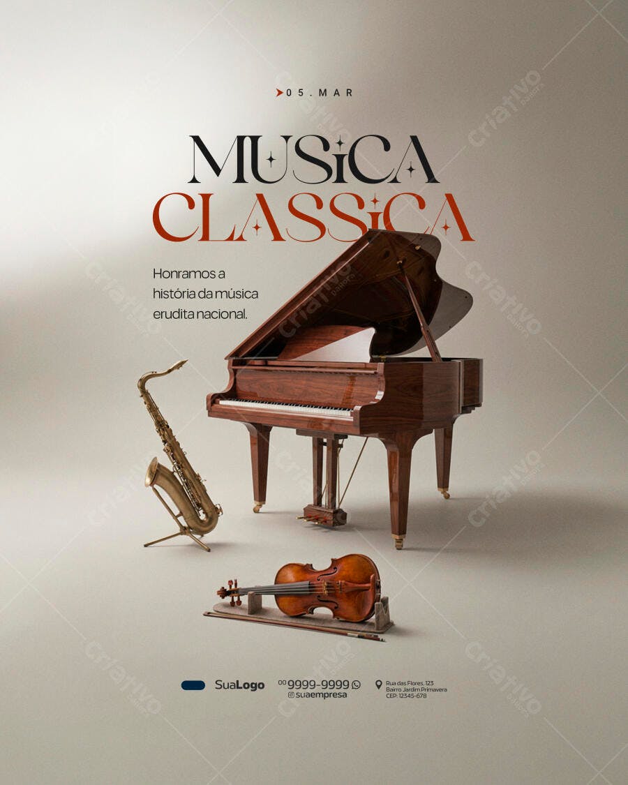 Flyer Música Clássica Concerto Evento PSD Editável
