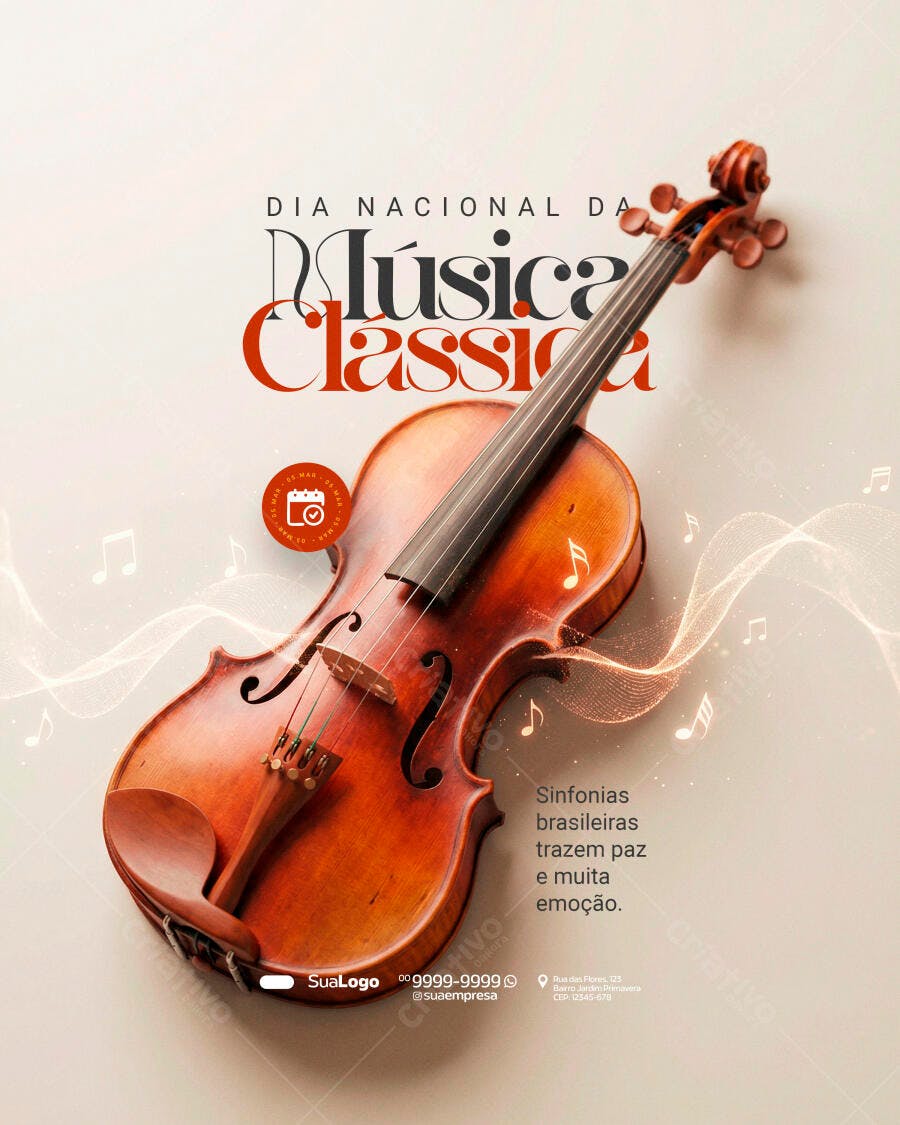 Post Instagram Dia Nacional Música Clássica PSD Editável