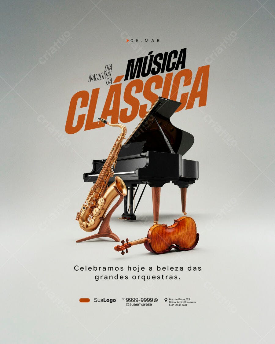 Post Instagram Dia Nacional Música Clássica PSD Editável