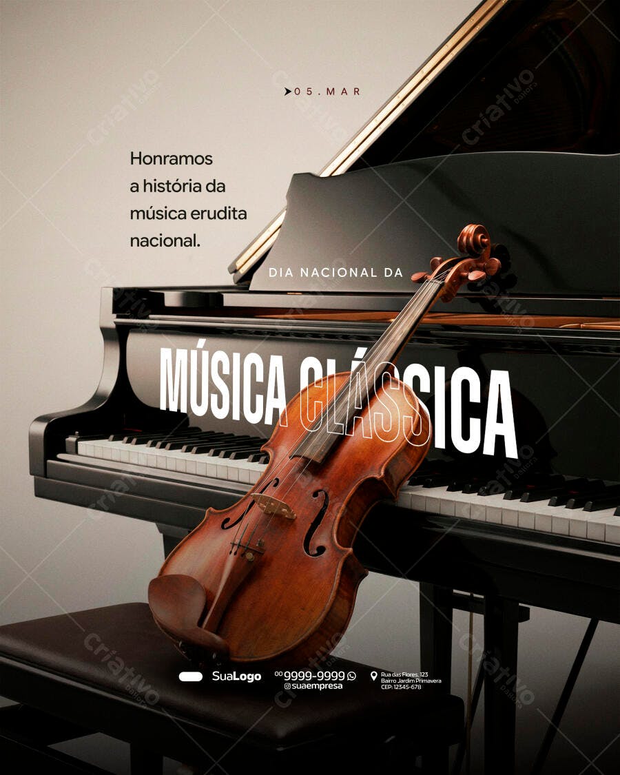 Post Instagram Dia Nacional Música Clássica PSD Editável