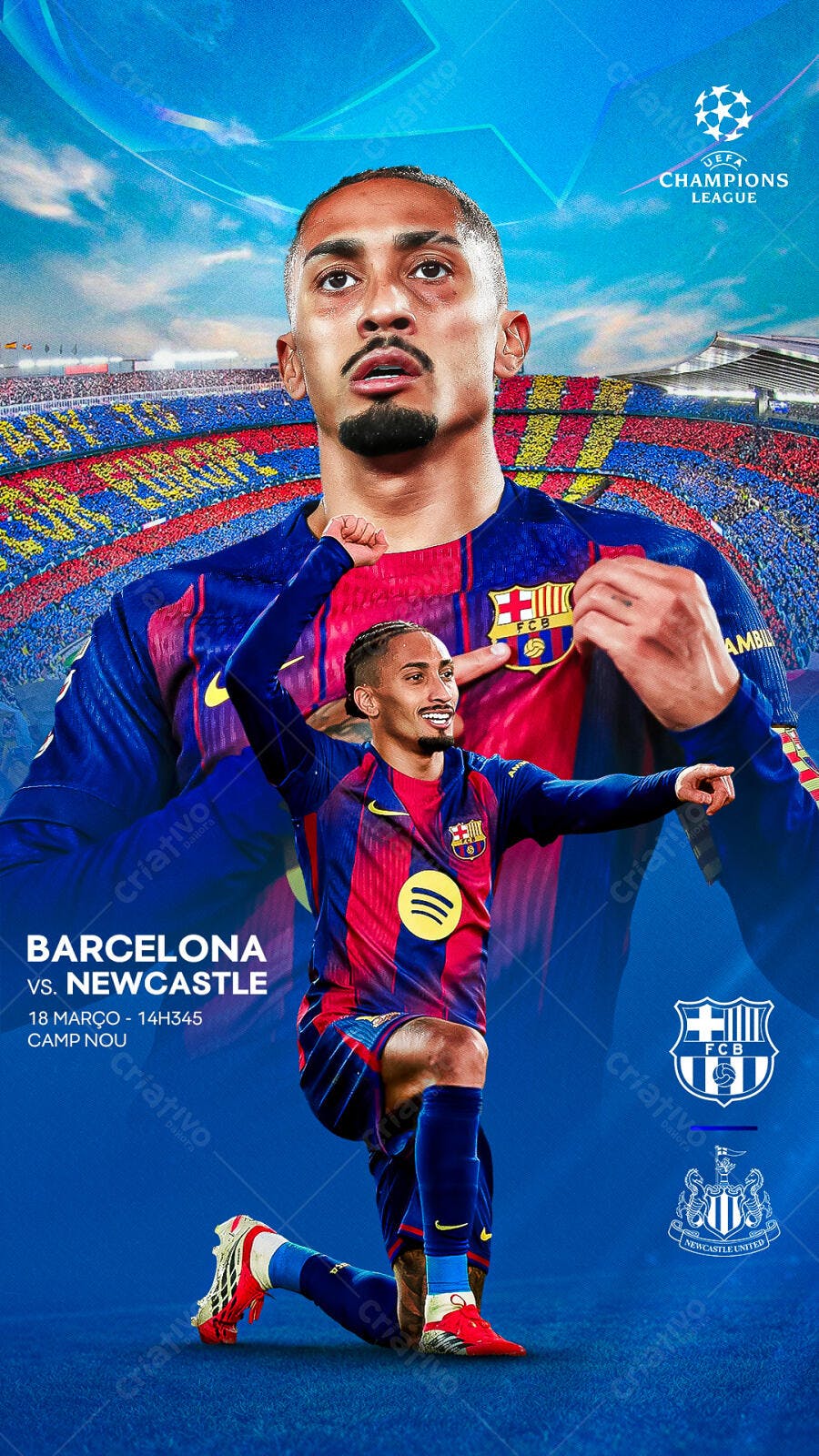 Post Instagram Jogo Futebol Barcelona Newcastle PSD Editável