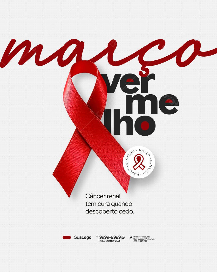 Post Março Vermelho Conscientização Câncer Renal PSD Editável