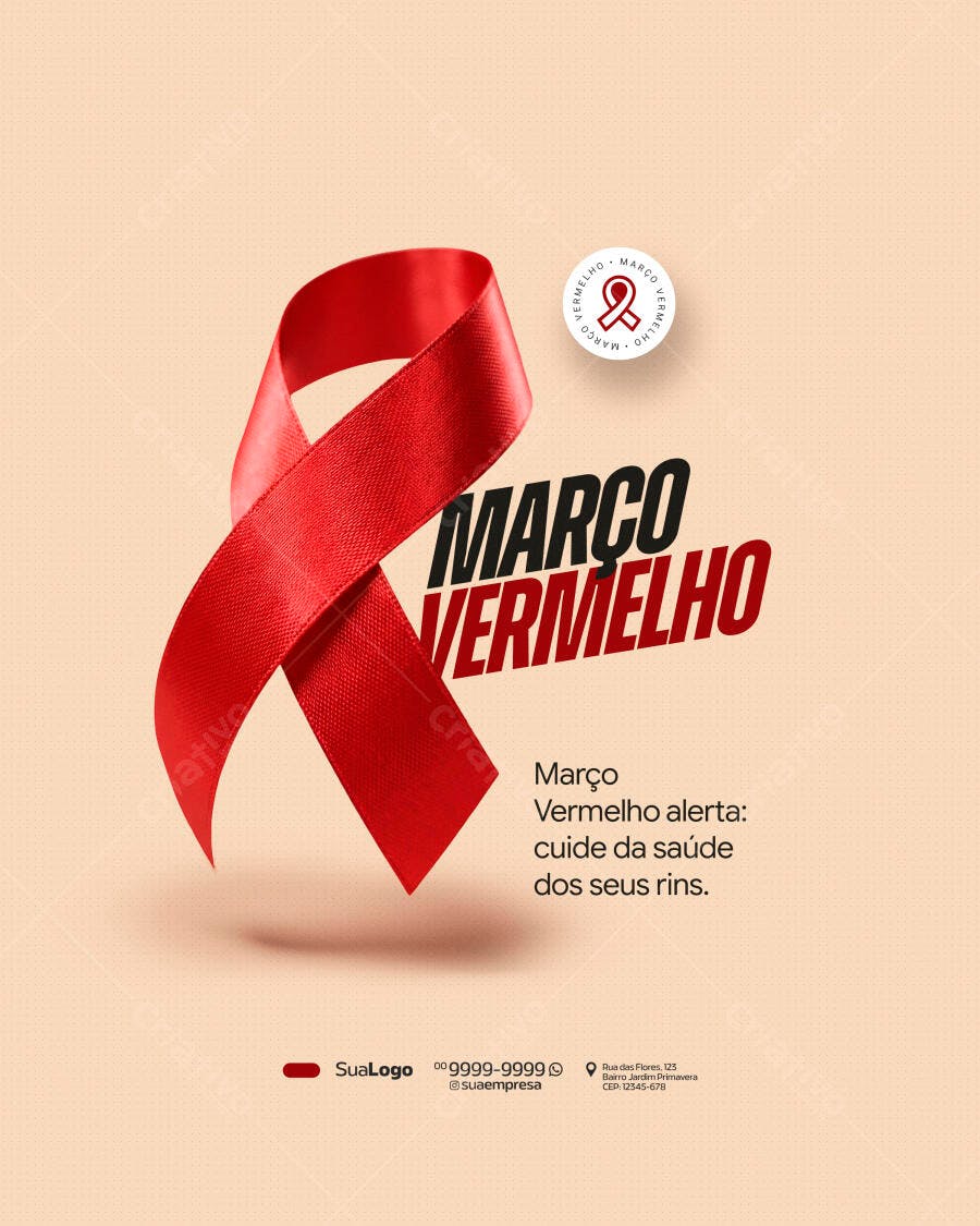 Post Instagram Março Vermelho Saúde Rins PSD Editável