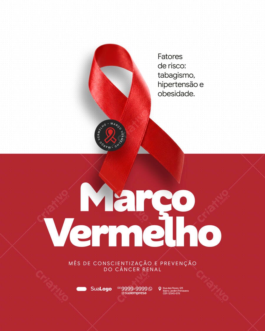 Post Instagram Março Vermelho Câncer Renal PSD Editável