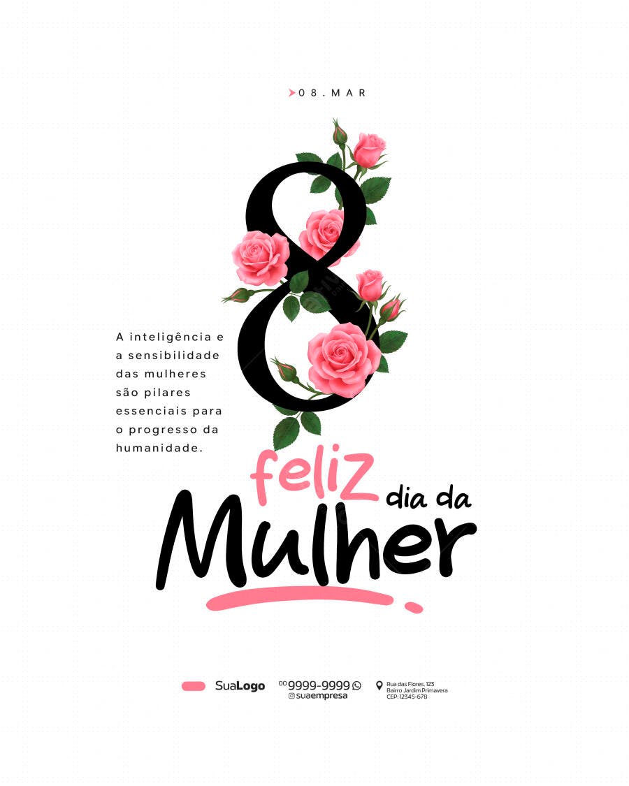 Post Dia Internacional da Mulher 8 de Março PSD Editável