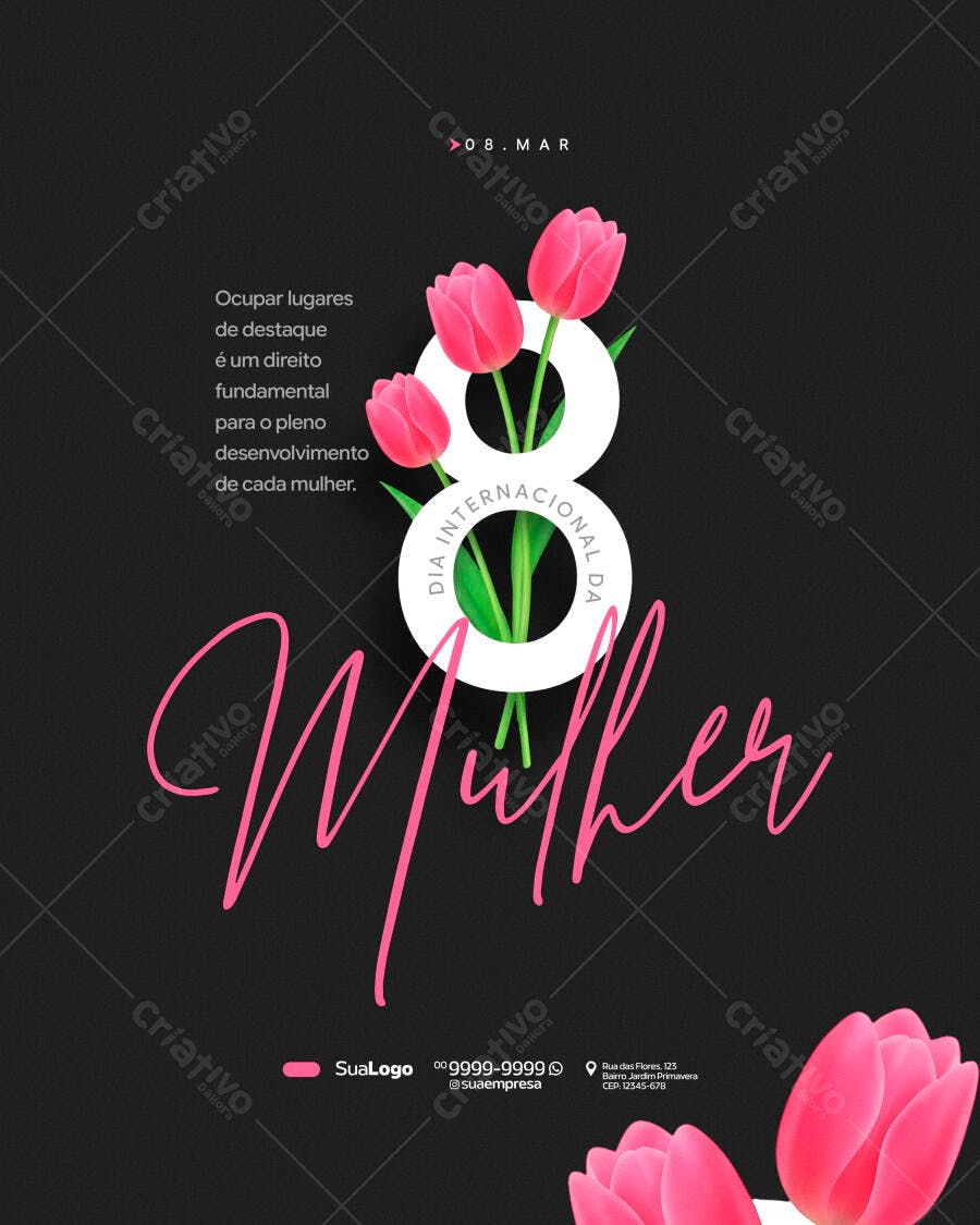 Post Instagram Dia Internacional da Mulher 8 de Março PSD Editável