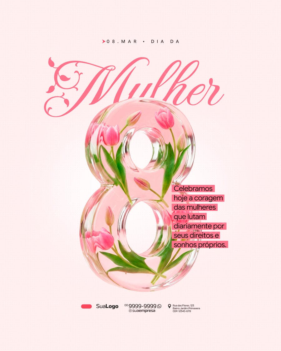 Post Instagram Dia da Mulher 8 de Março PSD Editável