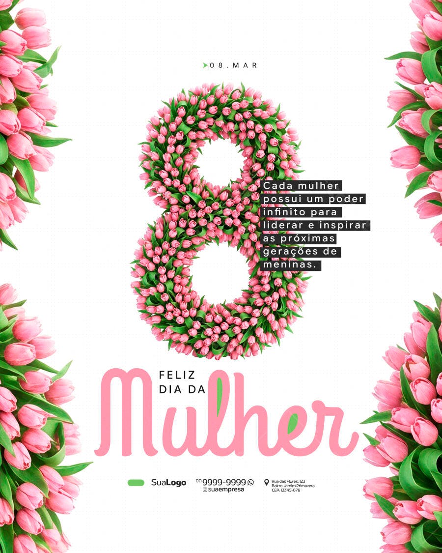 Post Instagram Dia da Mulher 8 de Março PSD Editável