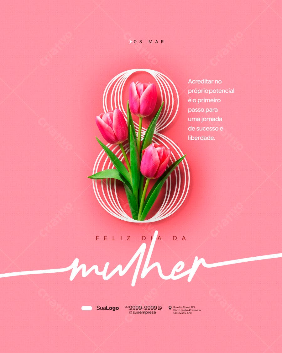 Post Dia Internacional da Mulher 8 de Março PSD Editável