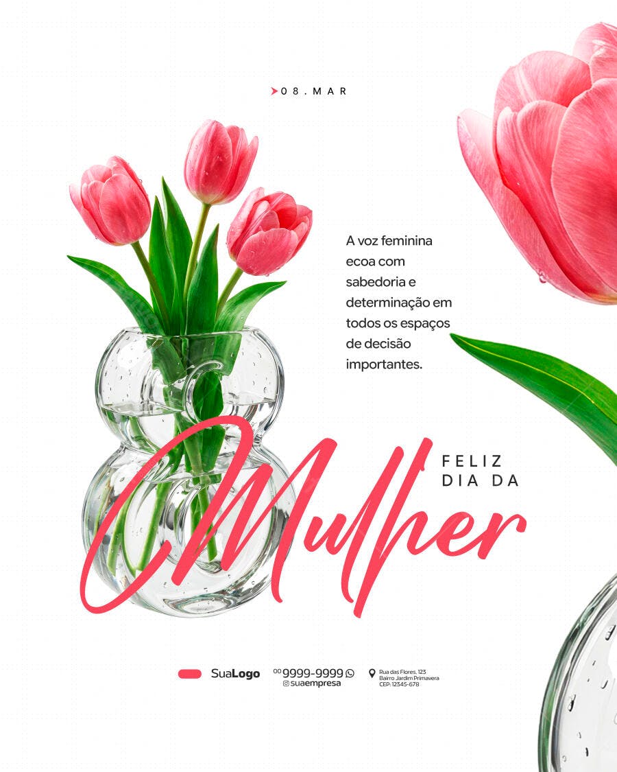 Post Instagram Dia da Mulher 8 de Março Tulipas PSD Editável