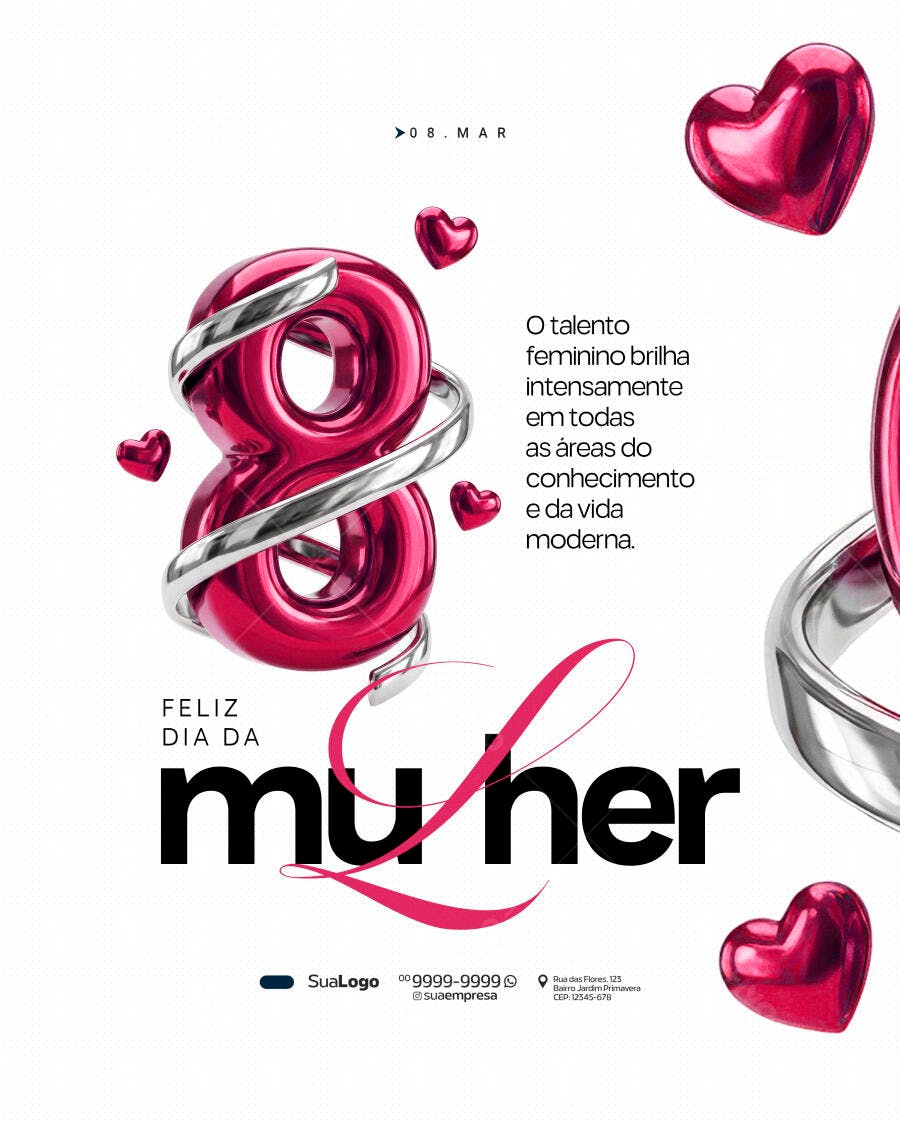 Post Instagram Dia Internacional da Mulher 8 de Março PSD Editável
