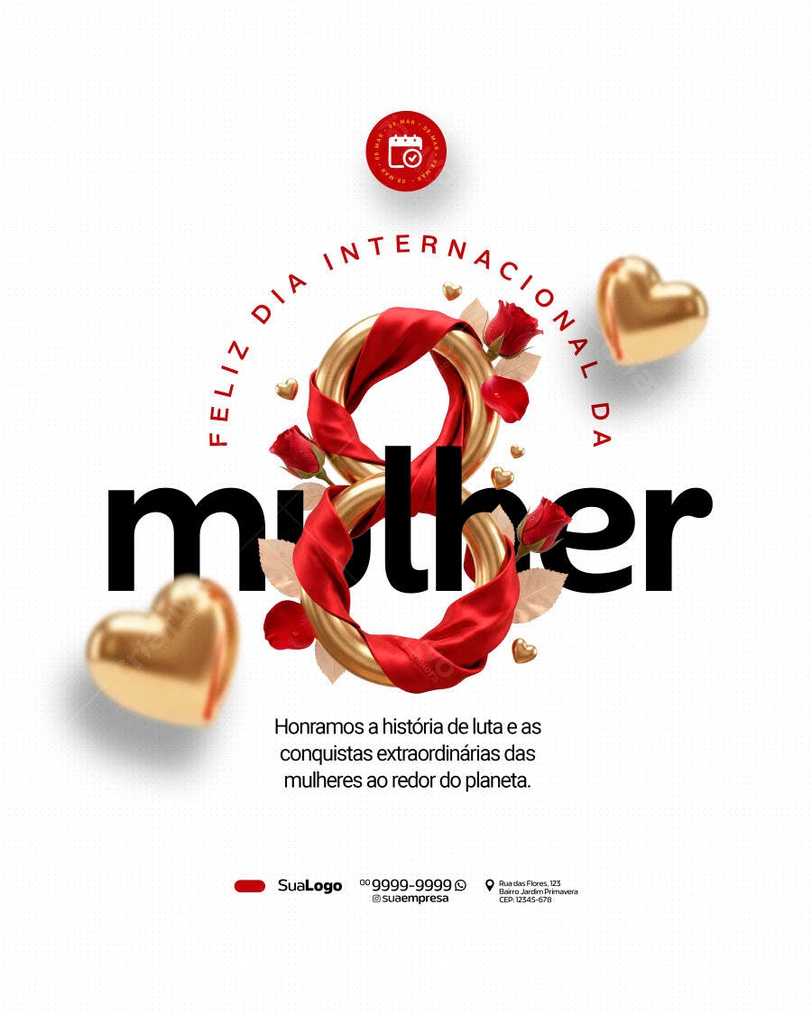 Post Dia Internacional da Mulher 8 de Março PSD Editável