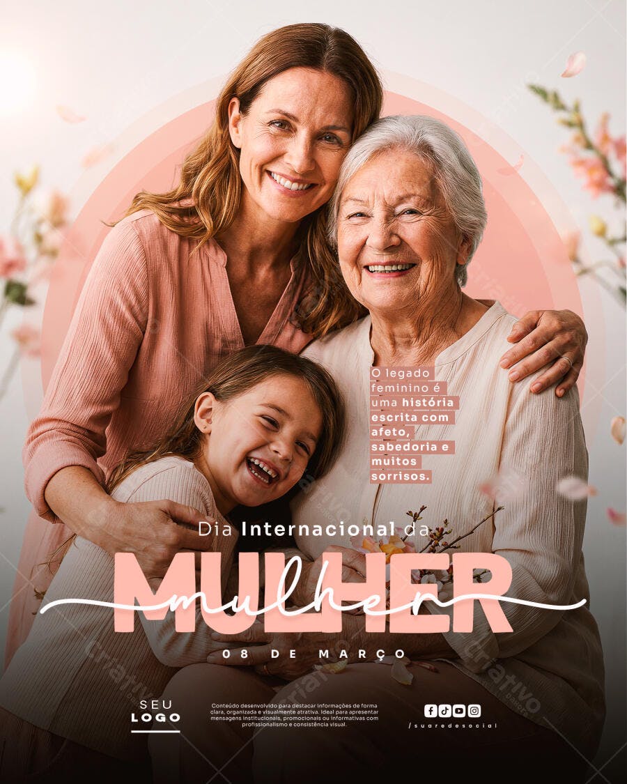 Post Instagram Dia Internacional da Mulher 8 de Março PSD Editável