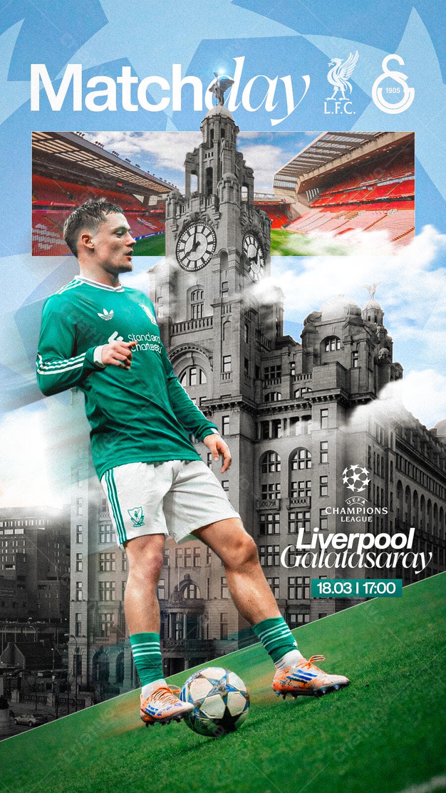 Post Instagram Jogo Futebol Liverpool Galatasaray PSD Editável