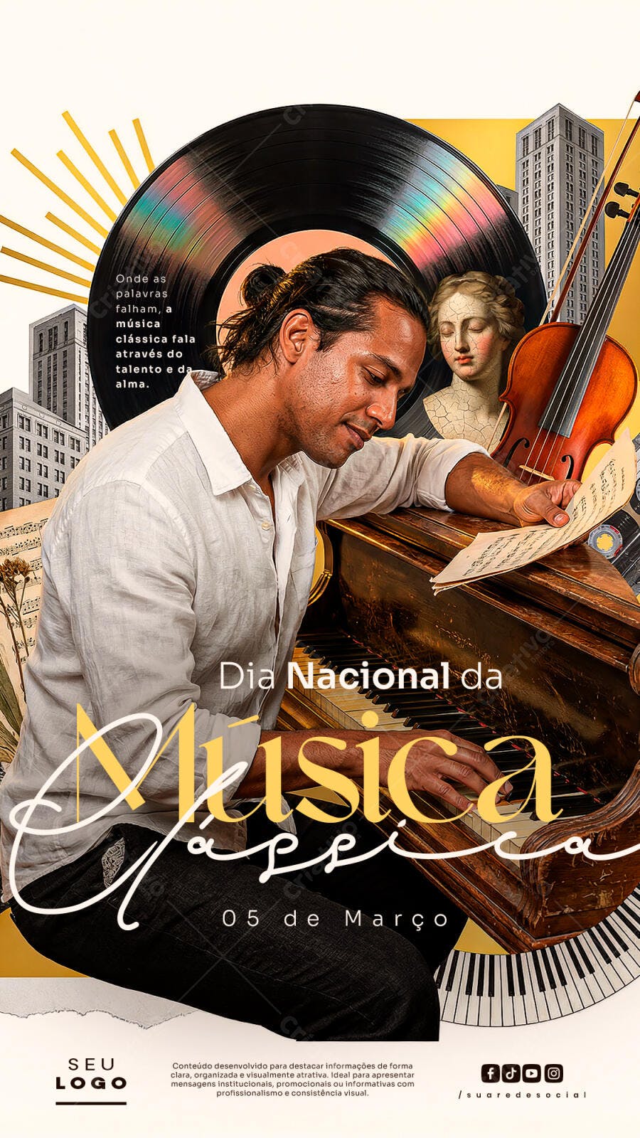 Post Instagram Dia Nacional Música Clássica 5 de Março PSD Editável