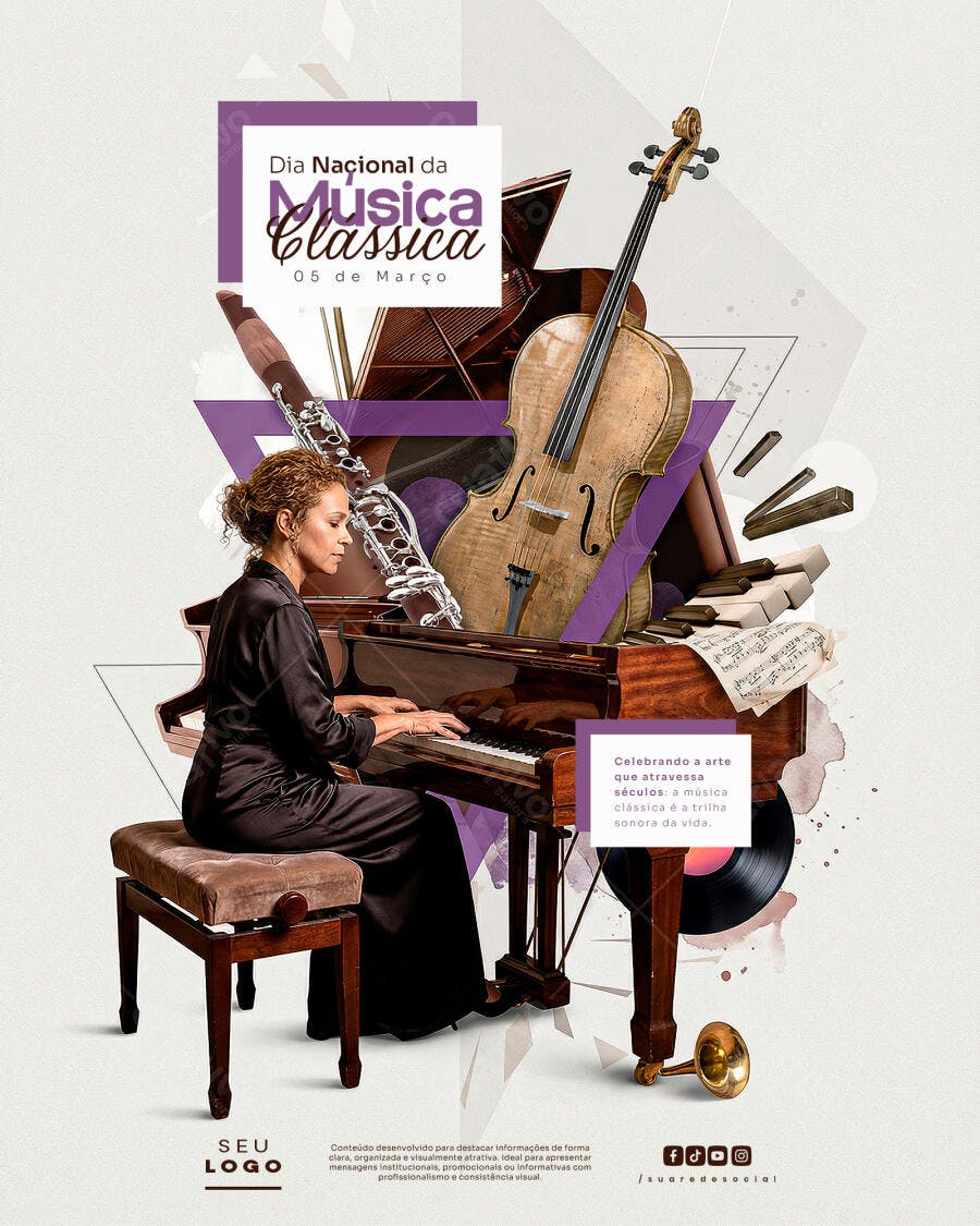 Post Dia Nacional Música Clássica 05 de Março PSD Editável