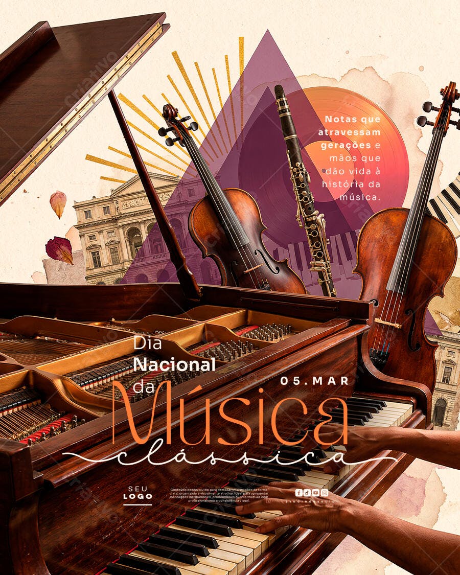 Post Instagram Dia Nacional Música Clássica 5 Março PSD Editável