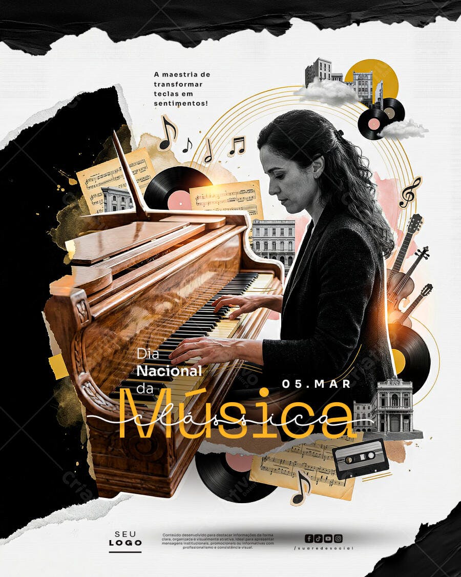 Post Dia Nacional da Música 5 de Março PSD Editável