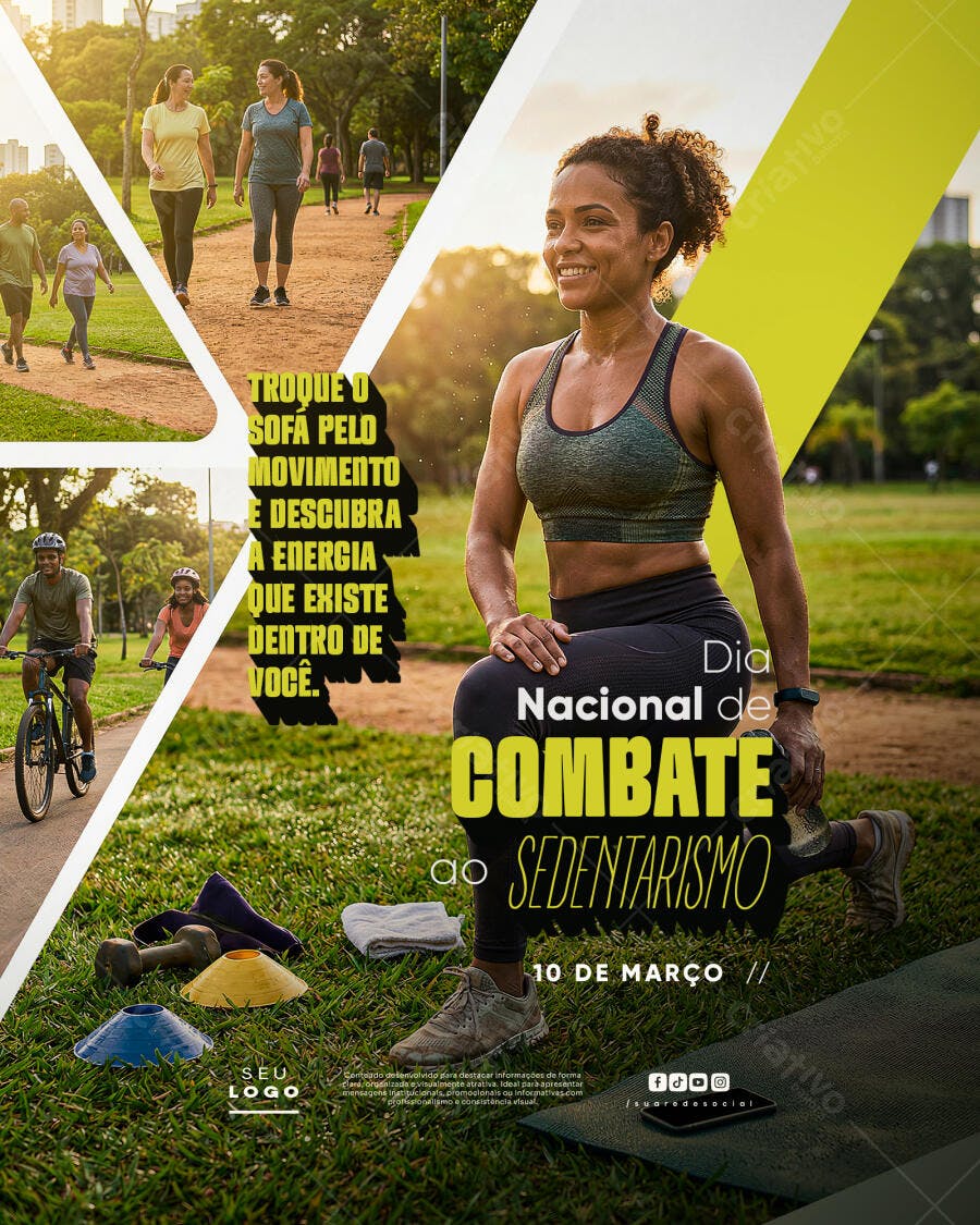 Flyer Dia Nacional Combate Sedentarismo Março PSD Editável