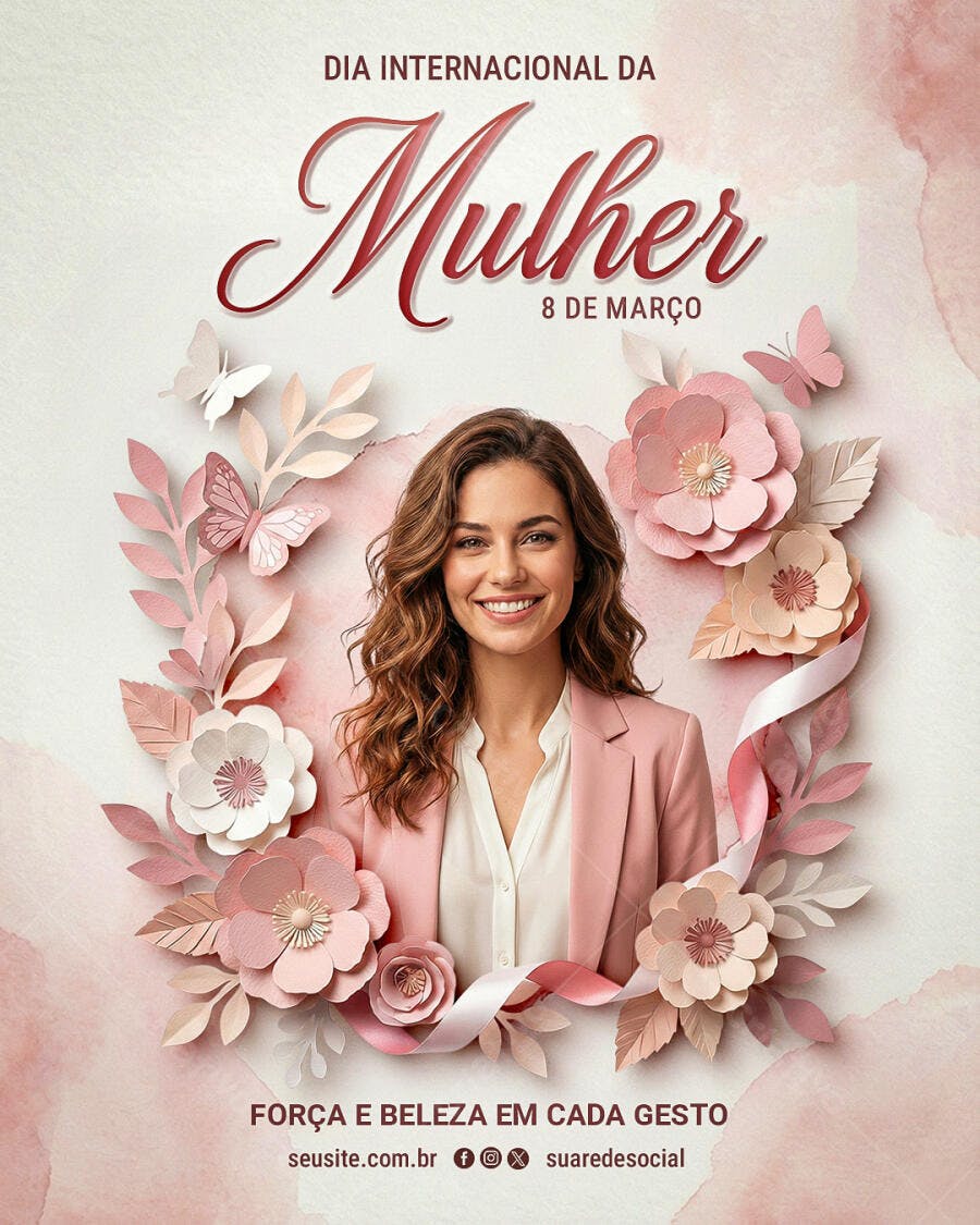 Post Dia Internacional da Mulher 8 de Março PSD Editável
